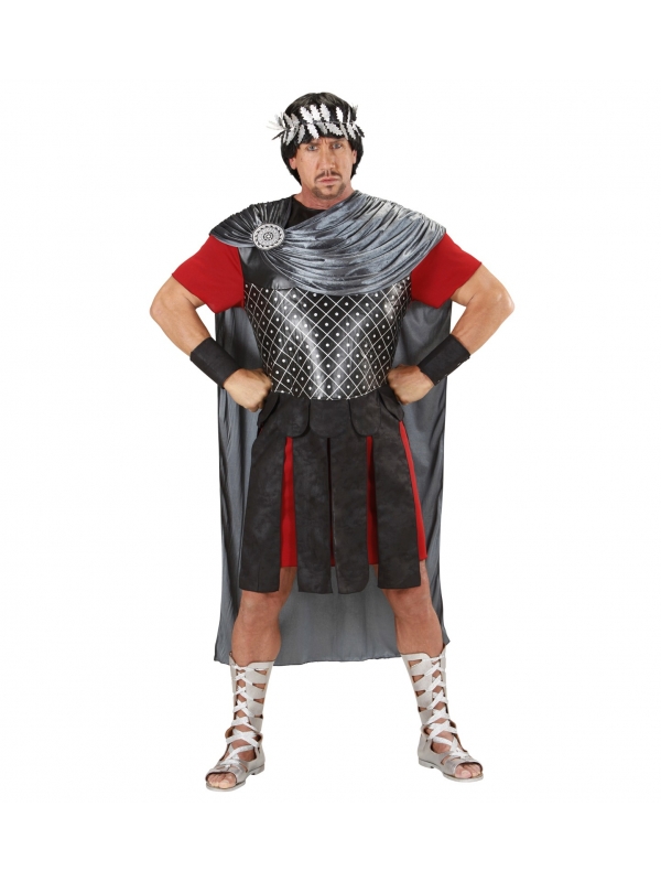 Déguisement Empereur Romain en Armure (tunique avec drap, cape et jupe, bracelets, couronne de laurier)