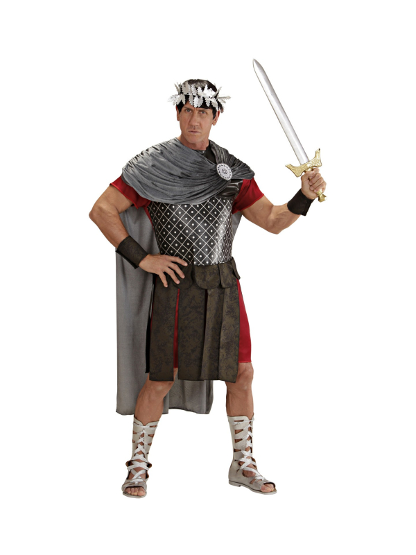 Déguisement Empereur Romain en Armure (tunique avec drap, cape et jupe, bracelets, couronne de laurier)