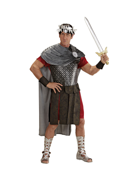 Déguisement Empereur Romain en Armure (tunique avec drap, cape et jupe, bracelets, couronne de laurier)