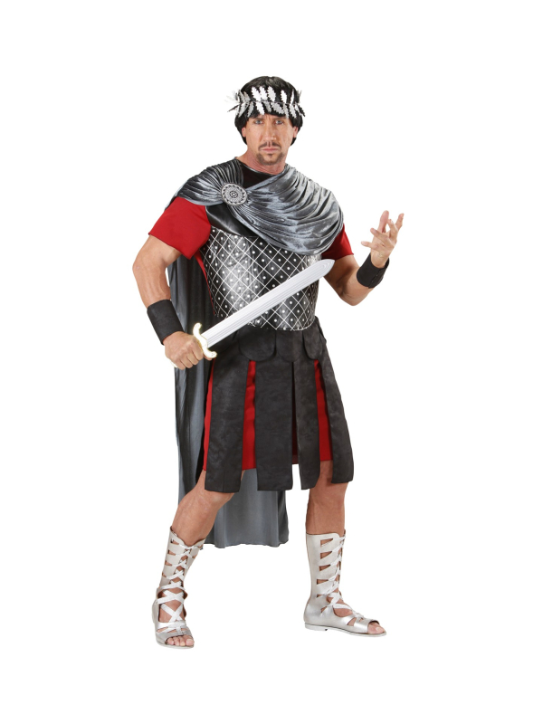 Déguisement Empereur Romain en Armure (tunique avec drap, cape et jupe, bracelets, couronne de laurier)