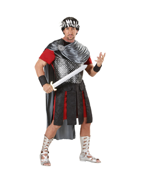 Déguisement Empereur Romain en Armure (tunique avec drap, cape et jupe, bracelets, couronne de laurier)