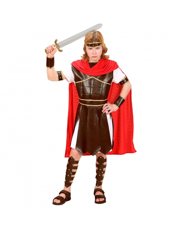 Déguisement Hercule enfant (tunique avec armure, ceinture, cape, bracelets, protège-jambes, bandeau)