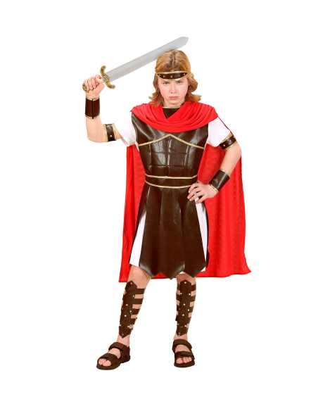 Déguisement Hercule enfant (tunique avec armure, ceinture, cape, bracelets, protège-jambes, bandeau)