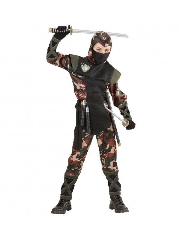 Déguisement Ninja militaire enfant (casaque avec capuche et lacets, pantalon avec lacets, ceinture, masque)