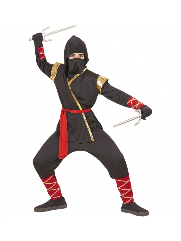 Déguisement Ninja noir enfant (veste à capuche, pantalon, ceinture, masque, bracelets, jambières)