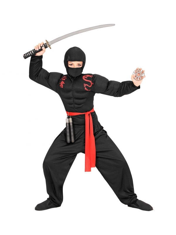 Déguisement Ninja super muscles enfant (chemise à capuche musclée, masque, pantalon, ceinture)