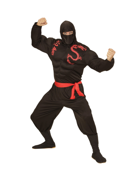 Déguisement Super Ninja Muscle Adulte (chemise à capuche musclée, masque, pantalon, ceinture)