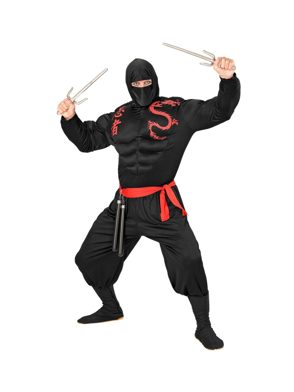 Déguisement Super Ninja Muscle Adulte (chemise à capuche musclée, masque, pantalon, ceinture)