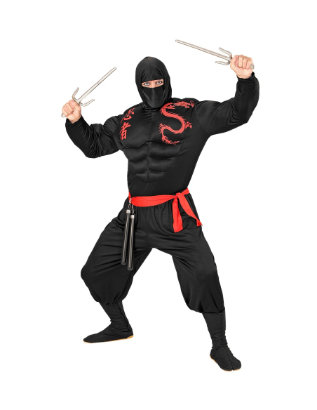 Déguisement Super Ninja Muscle Adulte (chemise à capuche musclée, masque, pantalon, ceinture)