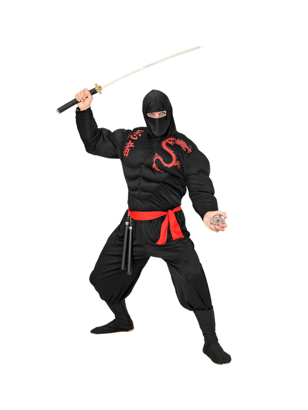 Déguisement Super Ninja Muscle Adulte (chemise à capuche musclée, masque, pantalon, ceinture)