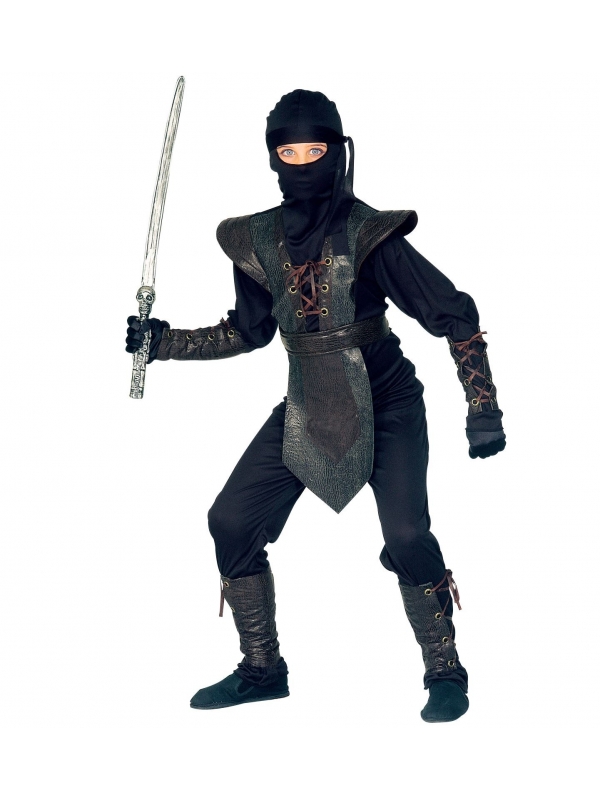 Déguisement Maître Ninja enfant (costume, carapace, ceinture, bracelets, jambières, cagoule, bandeau)