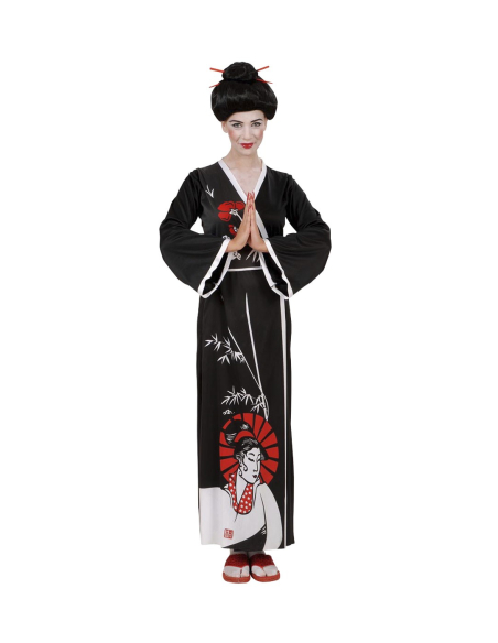 Déguisement Geisha Femme (kimono, ceinture, peignes)