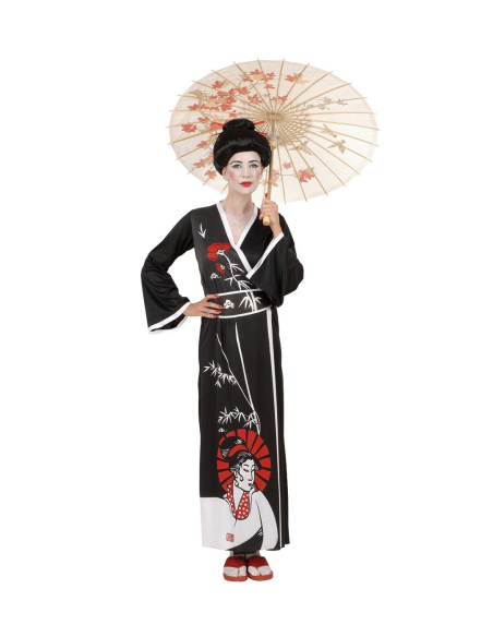 Déguisement Geisha Femme (kimono, ceinture, peignes)