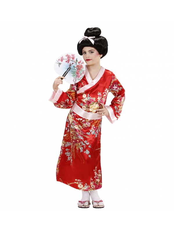 Déguisement Geisha rouge, fille (kimono rouge, ceinture)