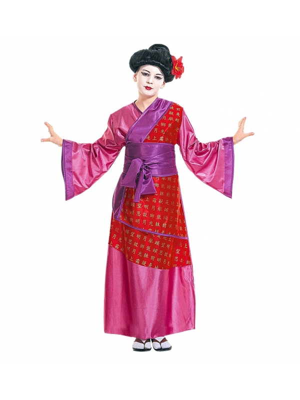 Déguisement Geisha rose fille (kimono rose, ceinture)