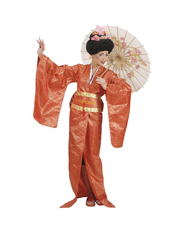 Déguisement Geisha orange (kimono orange, ceinture)