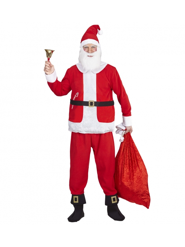 Déguisement Père Noël Rouge Homme (veste ventre doublé, pantalon, ceinture, sur-bottes, bonnet, barbe)