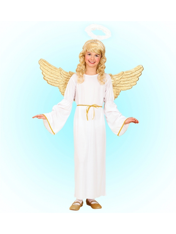 Déguisement ange, enfant blanc (robe, ceinture, auréole)