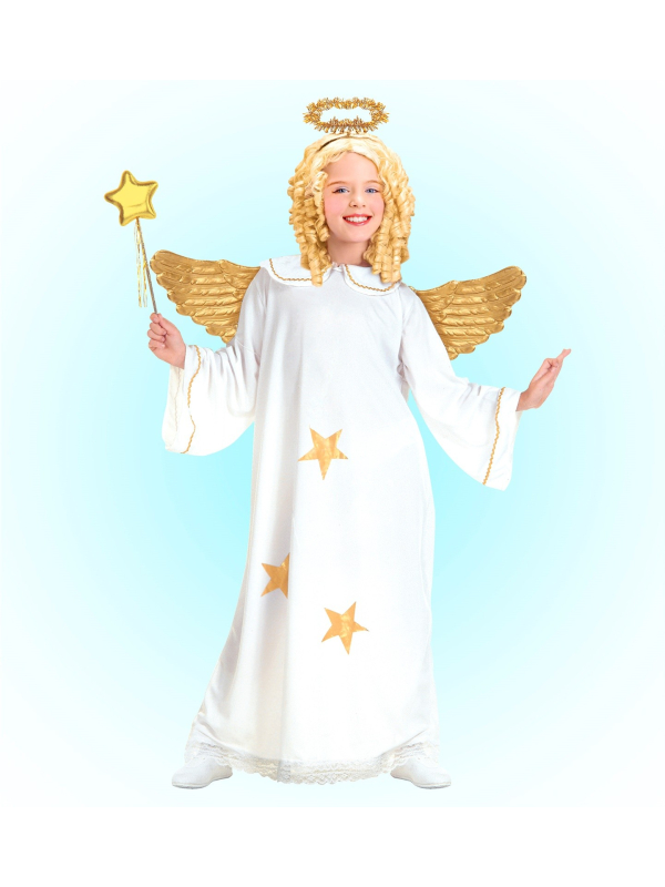 Déguisement Ange blanc et or (robe avec étoile, auréole)