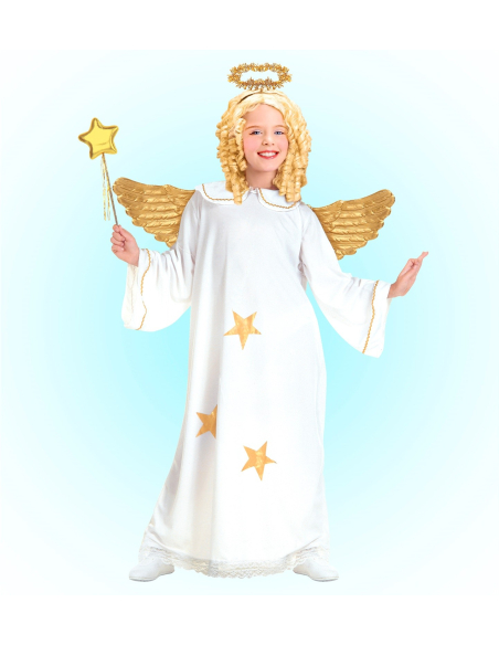 Déguisement Ange blanc et or (robe avec étoile, auréole)