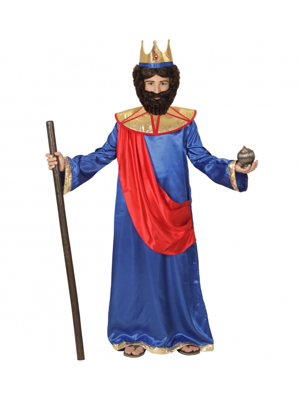 Déguisement roi biblique enfant bleu et rouge (tunique bleue, couronne)