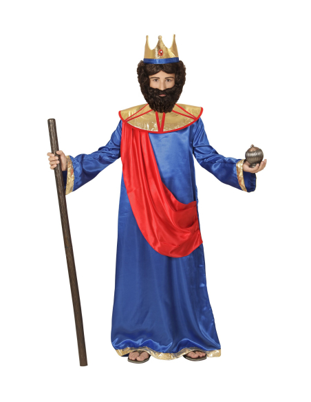 Déguisement roi biblique enfant bleu et rouge (tunique bleue, couronne)