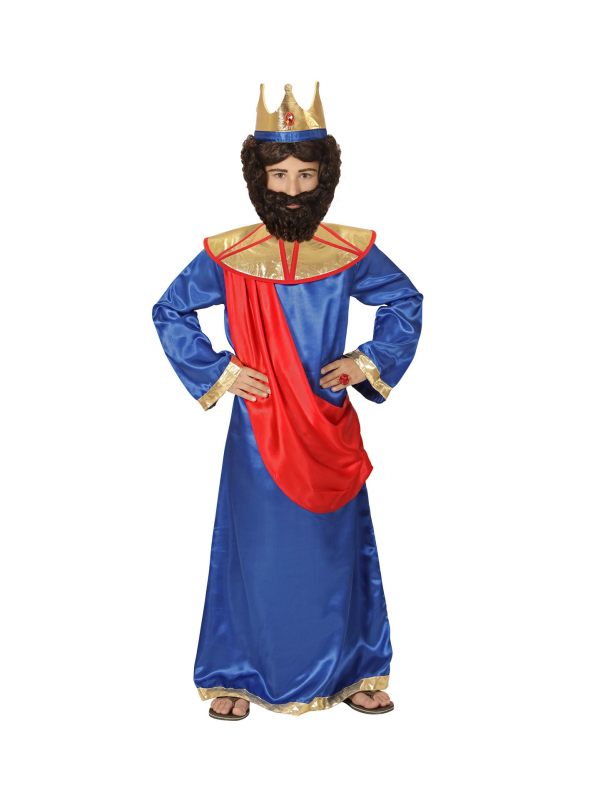 Déguisement roi biblique enfant bleu et rouge (tunique bleue, couronne)