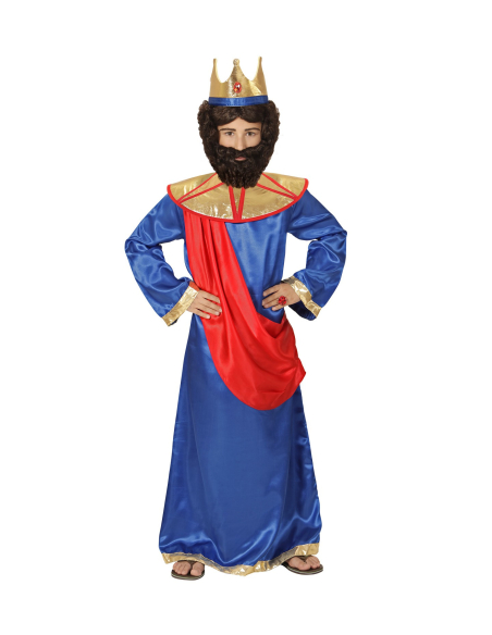 Déguisement roi biblique enfant bleu et rouge (tunique bleue, couronne)