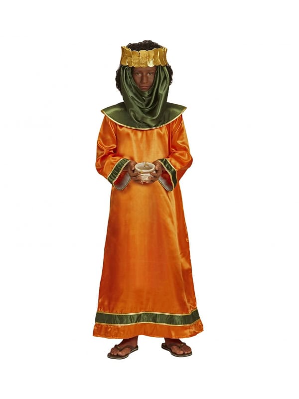 Déguisement roi biblique enfant marron (tunique orange, couronne)