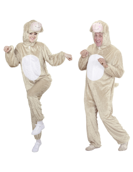 Déguisement Agneau en Peluche Beige Adulte (combinaison à capuche-masque)