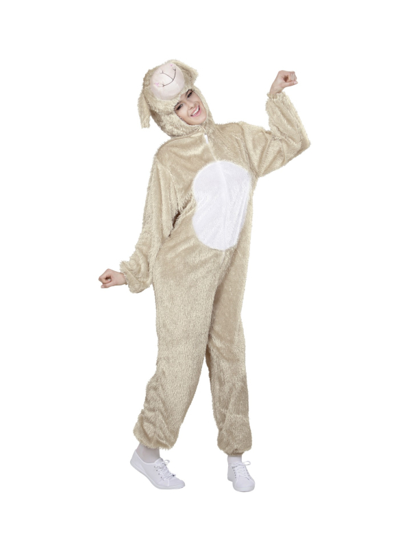Déguisement Agneau en Peluche Beige Adulte (combinaison à capuche-masque)
