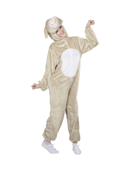 Déguisement Agneau en Peluche Beige Adulte (combinaison à capuche-masque)