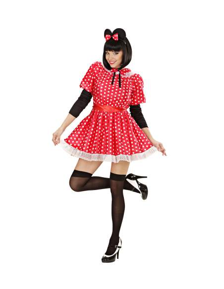 Déguisement Souris femme rouge à pois blancs (robe, ceinture, serre -tête oreilles)