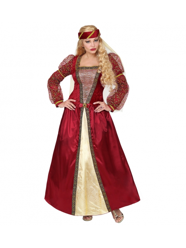 Costume Médiéval femme  (robe avec jupon crinoline, bandeau avec voile)