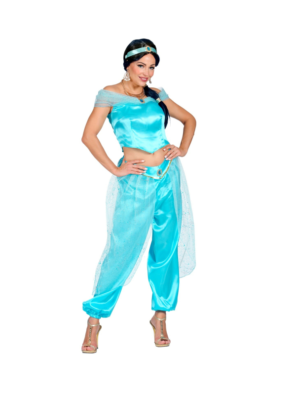 Déguisement Princesse Arabe bleu Femme (haut, pantalon, bandeau)