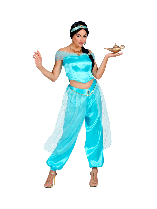 Déguisement Princesse Arabe bleu Femme (haut, pantalon, bandeau)