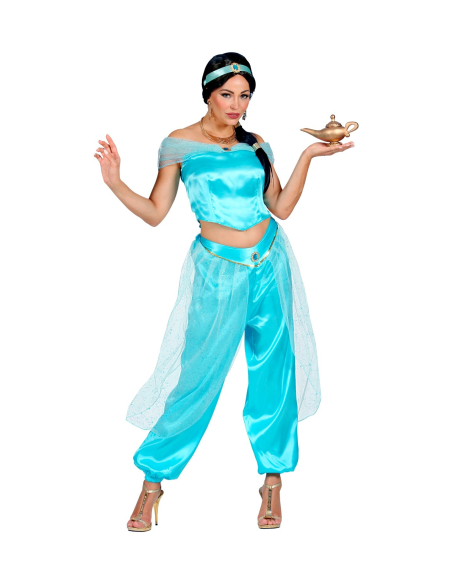 Déguisement Princesse Arabe bleu Femme (haut, pantalon, bandeau)