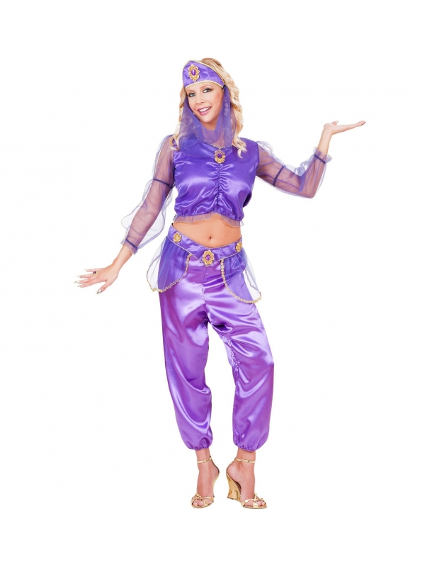 Déguisement Odalisque violet (chemise, pantalon, ceinture, coiffe avec voile)
