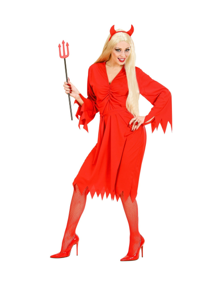 Déguisement Démon femme rouge (robe, ceinture, cornes)
