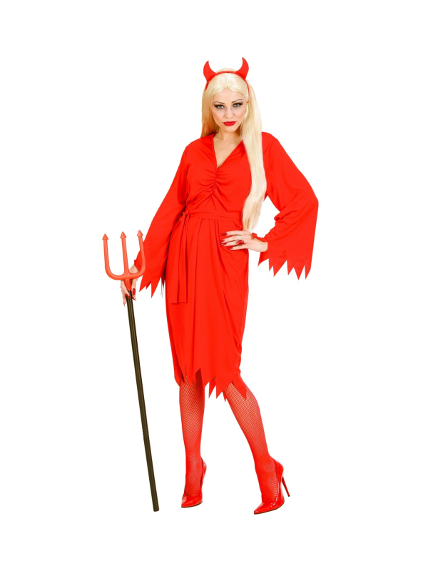 Déguisement Démon femme rouge (robe, ceinture, cornes)