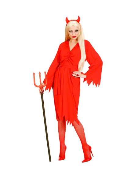 Déguisement Démon femme rouge (robe, ceinture, cornes)