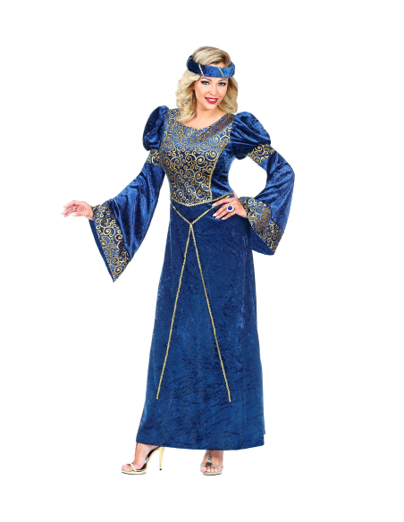 Costume Renaissance femme, bleu (robe, coiffe)