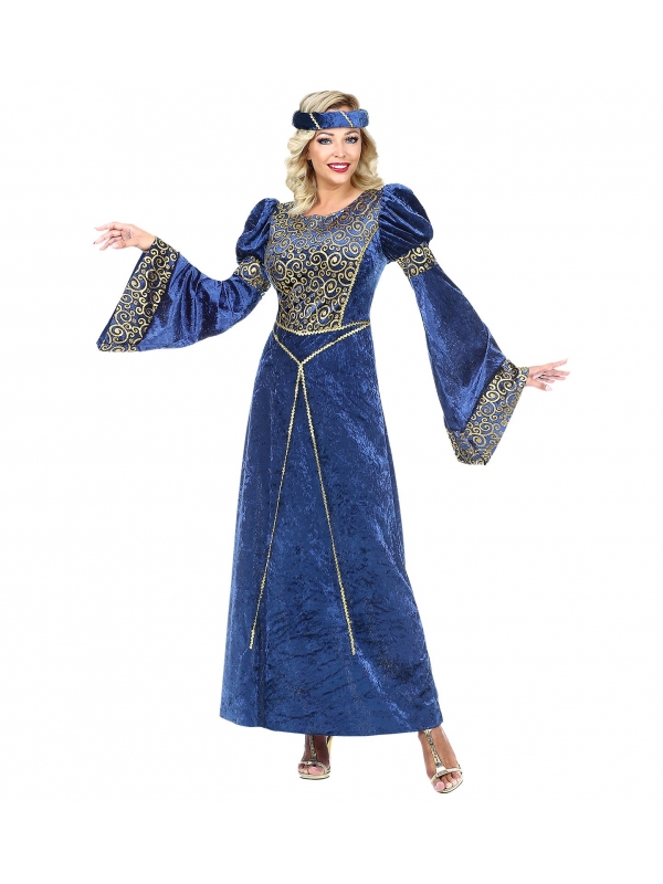 Costume Renaissance femme, bleu (robe, coiffe)