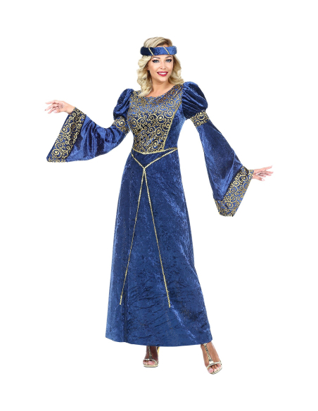 Costume Renaissance femme, bleu (robe, coiffe)