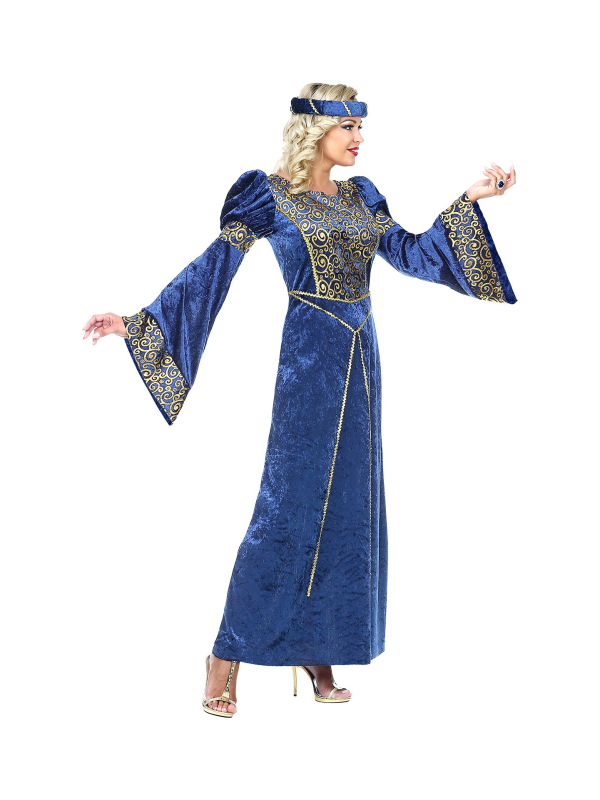 Costume Renaissance femme, bleu (robe, coiffe)
