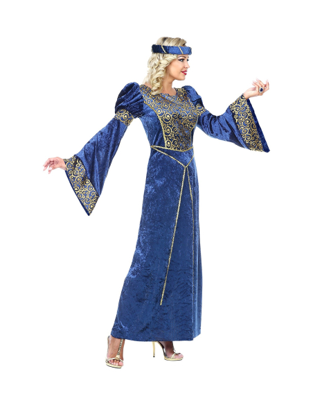 Costume Renaissance femme, bleu (robe, coiffe)