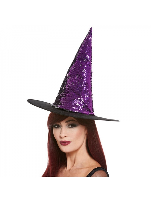 Chapeau de sorcière, réversible à paillettes, violet et noir Smiffys - 3