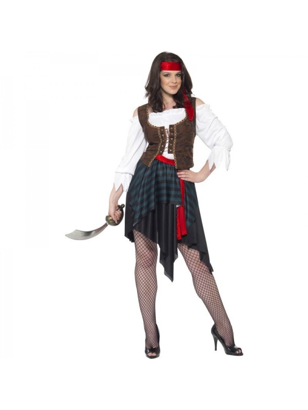 Déguisement pirate femme (chemise avec gilet incorporé‚ jupe, ceinture et bandeau)