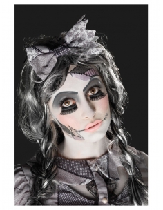 Kit de maquillage poupée abîmée, Aqua, Noir, Tatouages, peinture pour visage, cils, éponge et pincea