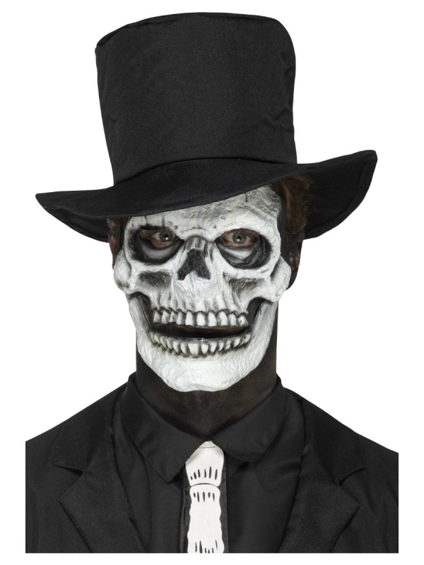 Prothèse en mousse latex, visage de squelette, Blanc, 2 parties avec mâchoire mobile et adhésif